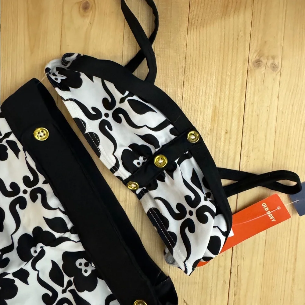 Old Navy Black White Floral Bikini Set Girls 3T NWT Retro Swimwear Cute Beach